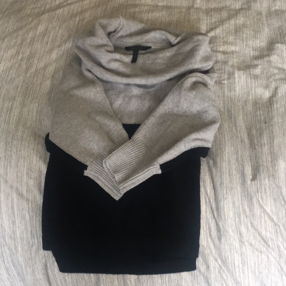 BCBG Cowl Neck gray/black Color Block Sweater